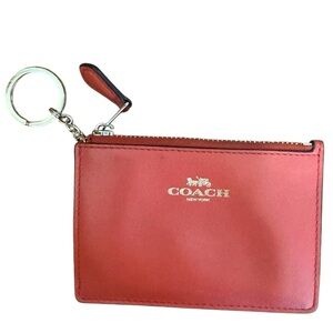 Coach Zip Key Chain Wallet Orange Plastic ID Cover Gold Hardware